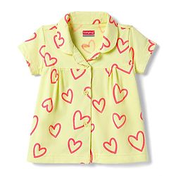 Babyhug Cotton Knit Half Sleeves Hearts Printed Co-Ords Top & Shorts Night Suit - Lime Green
