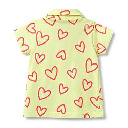 Babyhug Cotton Knit Half Sleeves Hearts Printed Co-Ords Top & Shorts Night Suit - Lime Green