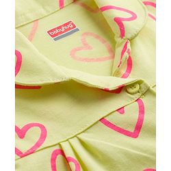 Babyhug Cotton Knit Half Sleeves Hearts Printed Co-Ords Top & Shorts Night Suit - Lime Green