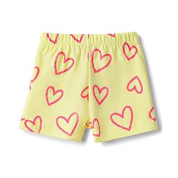 Babyhug Cotton Knit Half Sleeves Hearts Printed Co-Ords Top & Shorts Night Suit - Lime Green