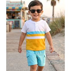 Babyhug Single Jersey Knit Half Sleeves Striped T-Shirt & Shorts Set - Multicolor