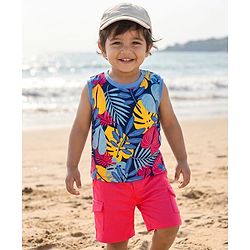 Babyhug Single Jersey Knit Sleeveless Striped T-Shirt & Shorts Set - Multicolor
