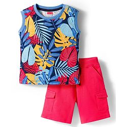 Babyhug Single Jersey Knit Sleeveless Striped T-Shirt & Shorts Set - Multicolor