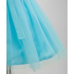 Babyhug Mesh Woven Sleeveless Fit & Flared Shimmered Party Dress with Floral Corsage & Sequin Detailing - Light Blue