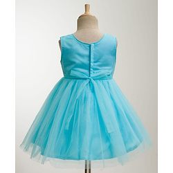 Babyhug Mesh Woven Sleeveless Fit & Flared Shimmered Party Dress with Floral Corsage & Sequin Detailing - Light Blue