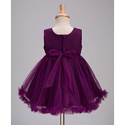 Babyhug Mesh Woven Sleeveless Party Dress With Sequin Detailing & Floral Corsage - Wine