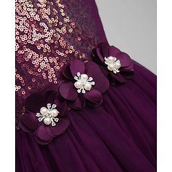Babyhug Mesh Woven Sleeveless Party Dress With Sequin Detailing & Floral Corsage - Wine