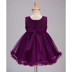 Babyhug Mesh Woven Sleeveless Party Dress With Sequin Detailing & Floral Corsage - Wine
