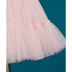 Babyhug Mesh Woven Sleeveless Party Wear Frock With Sequin Detailing & Bow Applique - Peach