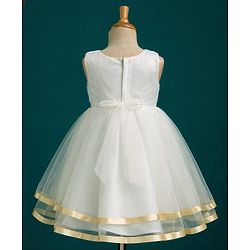 Babyhug Mesh Woven Sleeveless Shimmer Party Dress With Floral Corsage - Off White & Gold