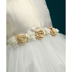Babyhug Mesh Woven Sleeveless Shimmer Party Dress With Floral Corsage - Off White & Gold