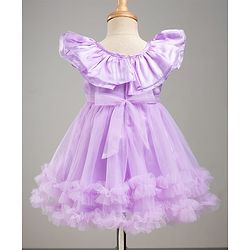 Babyhug Tussor Woven Frill Sleeves Party Frock With Corsage -Lavender
