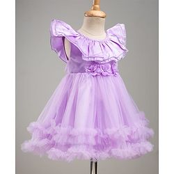 Babyhug Tussor Woven Frill Sleeves Party Frock With Corsage -Lavender