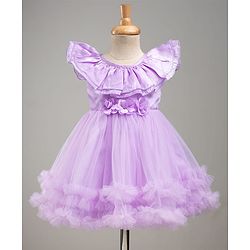 Babyhug Tussor Woven Frill Sleeves Party Frock With Corsage -Lavender