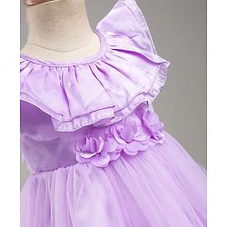 Babyhug Tussor Woven Frill Sleeves Party Frock With Corsage -Lavender