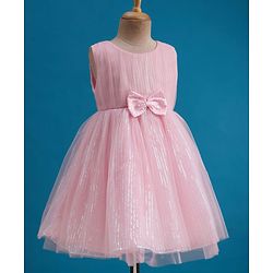 Babyhug Mesh Woven Sleeveless Party Dress With Sequin Detailing & Bow Applique - Light Pink