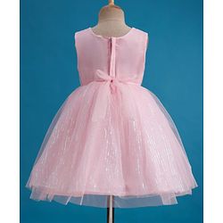 Babyhug Mesh Woven Sleeveless Party Dress With Sequin Detailing & Bow Applique - Light Pink