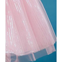 Babyhug Mesh Woven Sleeveless Party Dress With Sequin Detailing & Bow Applique - Light Pink