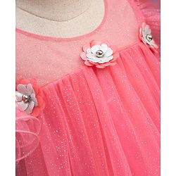 Babyhug Mesh Woven Sleeveless A-Line Party Dress With Floral Applique - Pink