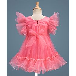 Babyhug Mesh Woven Sleeveless A-Line Party Dress With Floral Applique - Pink