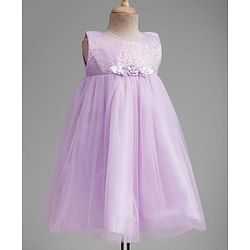 Babyhug Mesh Woven Sleeveless Party Dress With Floral Corsage & Sequin Detailing - Lavender