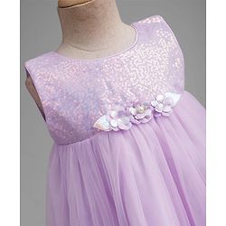 Babyhug Mesh Woven Sleeveless Party Dress With Floral Corsage & Sequin Detailing - Lavender