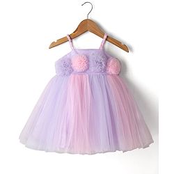 Babyhug Mesh Woven Sleeveless Party Dress With Floral Corsage - Lavender