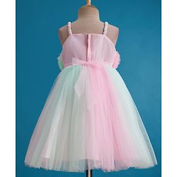 Babyhug Mesh Woven Sleeveless Party Dress With Floral Corsage - Pink
