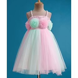 Babyhug Mesh Woven Sleeveless Party Dress With Floral Corsage - Pink