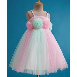 Babyhug Mesh Woven Sleeveless Party Dress With Floral Corsage - Pink