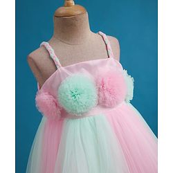 Babyhug Mesh Woven Sleeveless Party Dress With Floral Corsage - Pink