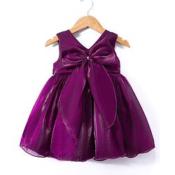 Babyhug Tussor Woven Sleeveless Party Dress With Bow Applique - Wine