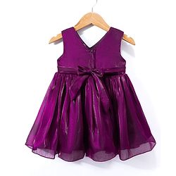 Babyhug Tussor Woven Sleeveless Party Dress With Bow Applique - Wine