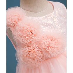 Babyhug Mesh Woven Fit & Flare Party Dress With Sequin Detailing & Corsage - Peach