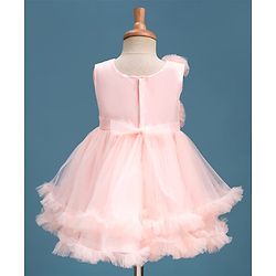 Babyhug Mesh Woven Fit & Flare Party Dress With Sequin Detailing & Corsage - Peach