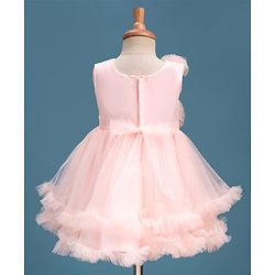 Babyhug Mesh Woven Fit & Flare Party Dress With Sequin Detailing & Corsage - Peach