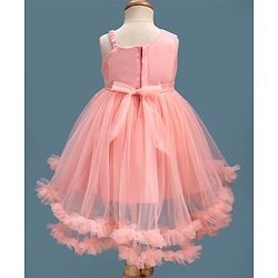 Babyhug Mesh Woven Sleeveless Party Dress With Sequin Detailing & Bow Applique - Peach