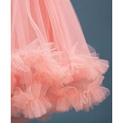 Babyhug Mesh Woven Sleeveless Party Dress With Sequin Detailing & Bow Applique - Peach