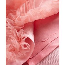 Babyhug Mesh Woven Sleeveless Party Dress With Sequin Detailing & Bow Applique - Peach