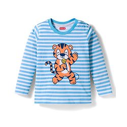 Babyhug Cotton Knit Full Sleeves Striped T-Shirts with Animal Print Pack of 3 - Blue White & Red