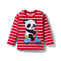 Babyhug Cotton Knit Full Sleeves Striped T-Shirts with Animal Print Pack of 3 - Blue White & Red