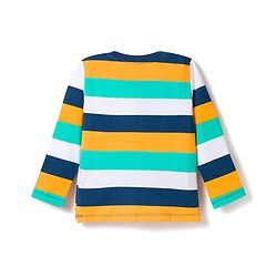 Babyhug Cotton Knit Full Sleeves Striped T-Shirt with Dino Print - Multicolor