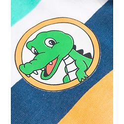 Babyhug Cotton Knit Full Sleeves Striped T-Shirt with Dino Print - Multicolor