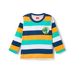 Babyhug Cotton Knit Full Sleeves Striped T-Shirt with Dino Print - Multicolor