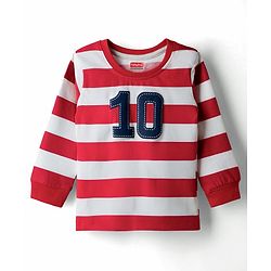 Babyhug Cotton Knit Full Sleeves Striped T-Shirt with Ten Patch Detailing - Multicolor