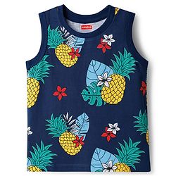 Babyhug Cotton Knit Sleeveless Tank T-Shirts with Tropical Theme Print & Stripes Pack of 3 - Multicolor