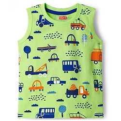 Babyhug Cotton Knit Sleeveless Tank T-Shirts with Vehicle Print & Stripes Pack of 3 - Multicolor