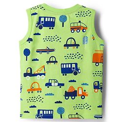 Babyhug Cotton Knit Sleeveless Tank T-Shirts with Vehicle Print & Stripes Pack of 3 - Multicolor