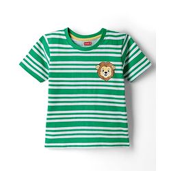 Babyhug Cotton Knit Half Sleeves Striped T-Shirt with Have Lion Print - Multicolor