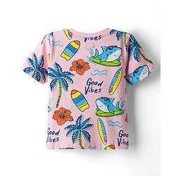 Babyhug Cotton Knit Half Sleeves T-Shirt with Beach Theme Print - Multicolor